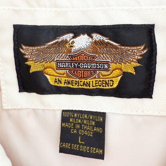 Harley-Davidson Racing Moto Motor Cycles Cream Nylon Bomber Biker Jacket L - Picture 8 of 11